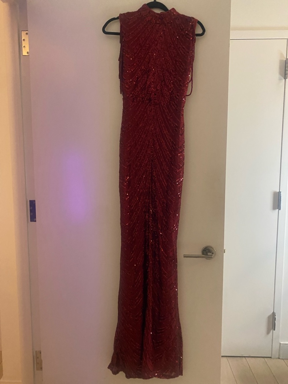 Red Beaded Sleeveless Evening Gown